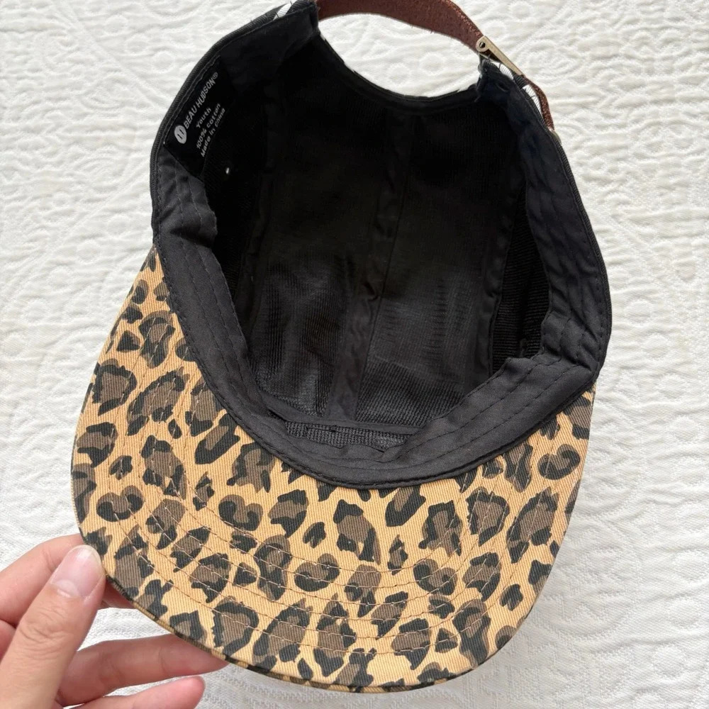 Beau Hudson Kids' 5 Panel Cap, BW Stripes on Leopard Bill